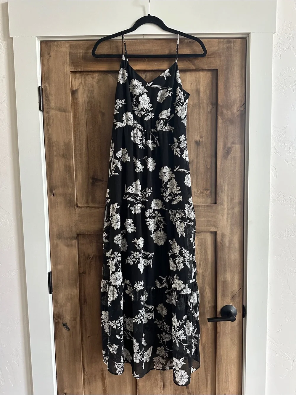 J Crew Tiered Black and White Floral Dress